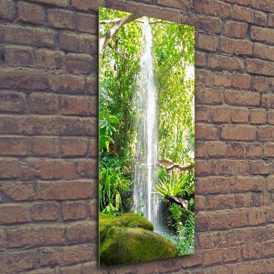 Cuadro decorativo en cristal con canto pulido vertical Cascada en la selva