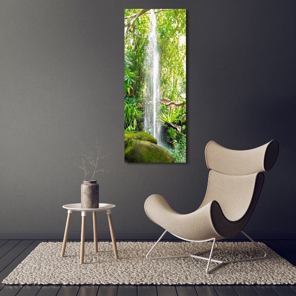 Cuadro decorativo en cristal con canto pulido vertical Cascada en la selva