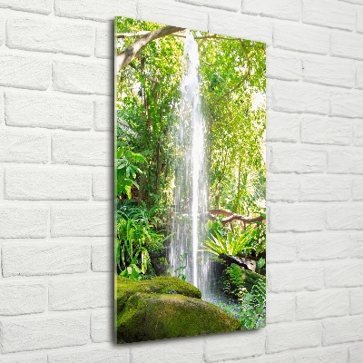 Cuadro decorativo en cristal con canto pulido vertical Cascada en la selva