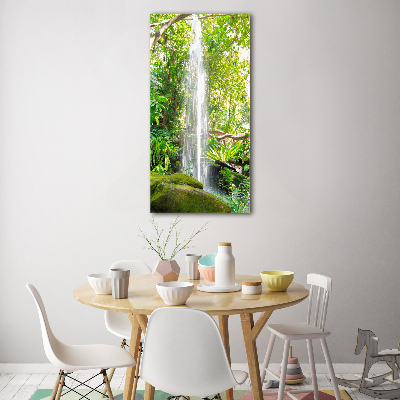 Cuadro decorativo en cristal con canto pulido vertical Cascada en la selva