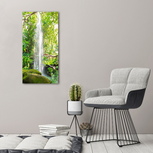 Cuadro decorativo en cristal con canto pulido vertical Cascada en la selva