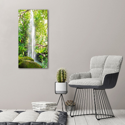 Cuadro decorativo en cristal con canto pulido vertical Cascada en la selva