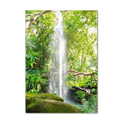 Cuadro decorativo en cristal con canto pulido vertical Cascada en la selva