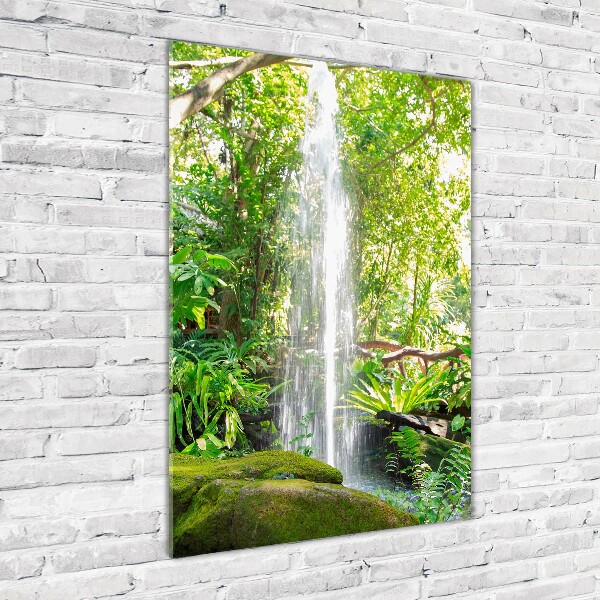 Cuadro decorativo en cristal con canto pulido vertical Cascada en la selva