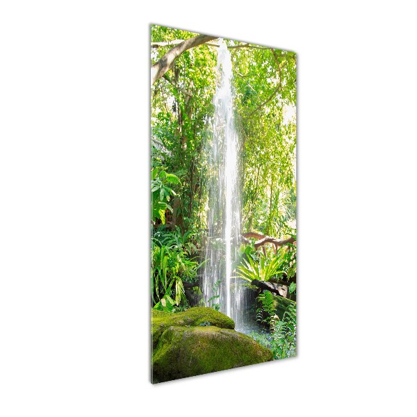 Cuadro decorativo en cristal con canto pulido vertical Cascada en la selva