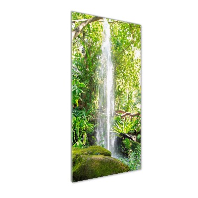 Cuadro decorativo en cristal con canto pulido vertical Cascada en la selva