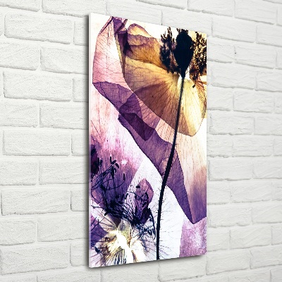 Cuadro decorativo en cristal con canto pulido vertical Amapolas