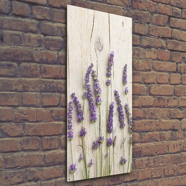 Cuadro de vidrio templado 4mm para pared vertical Lavanda sobre madera