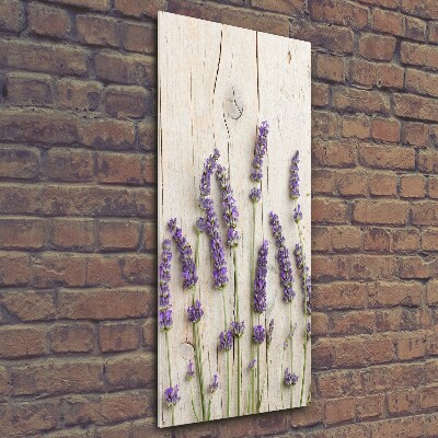 Cuadro de vidrio templado 4mm para pared vertical Lavanda sobre madera