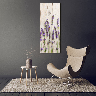 Cuadro de vidrio templado 4mm para pared vertical Lavanda sobre madera
