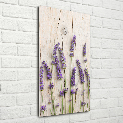 Cuadro de vidrio templado 4mm para pared vertical Lavanda sobre madera