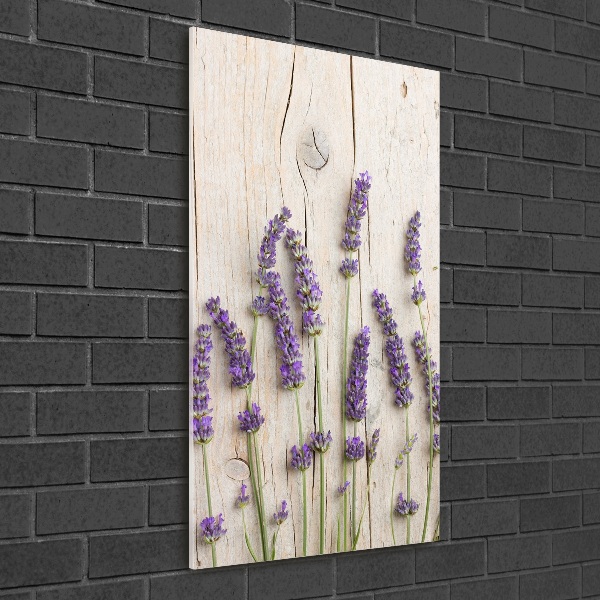 Cuadro de vidrio templado 4mm para pared vertical Lavanda sobre madera
