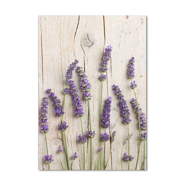 Cuadro de vidrio templado 4mm para pared vertical Lavanda sobre madera
