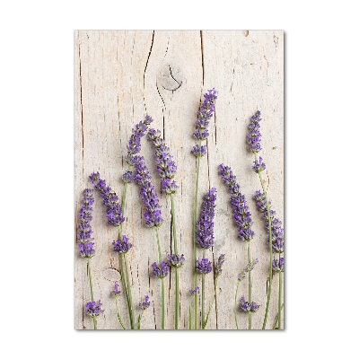 Cuadro de vidrio templado 4mm para pared vertical Lavanda sobre madera