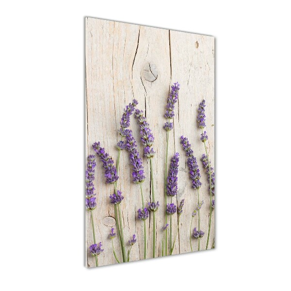 Cuadro de vidrio templado 4mm para pared vertical Lavanda sobre madera