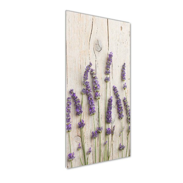 Cuadro de vidrio templado 4mm para pared vertical Lavanda sobre madera