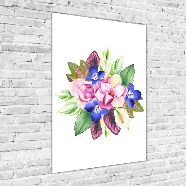 Cuadro de cristal moderno efecto brillo vertical Un ramo de flores