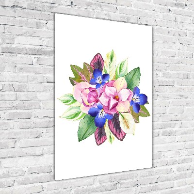 Cuadro de cristal moderno efecto brillo vertical Un ramo de flores