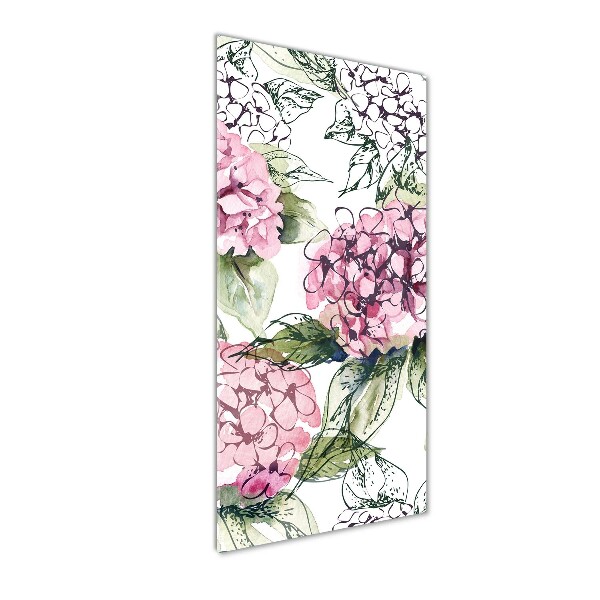 Cuadro decorativo en cristal con canto pulido vertical Hortensia