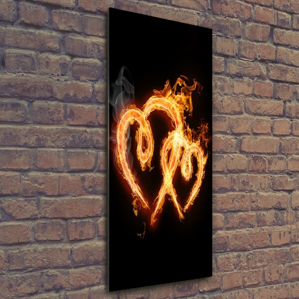 Cuadro decorativo en cristal con canto pulido vertical Corazones ardientes