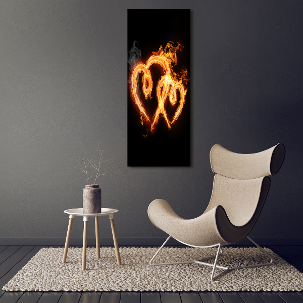 Cuadro decorativo en cristal con canto pulido vertical Corazones ardientes