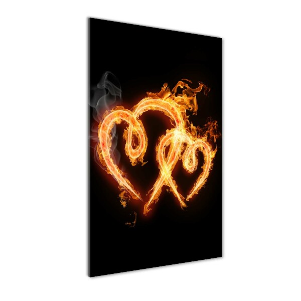 Cuadro decorativo en cristal con canto pulido vertical Corazones ardientes