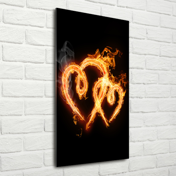 Cuadro decorativo en cristal con canto pulido vertical Corazones ardientes
