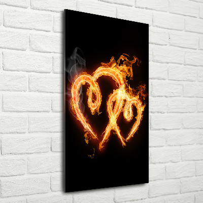 Cuadro decorativo en cristal con canto pulido vertical Corazones ardientes