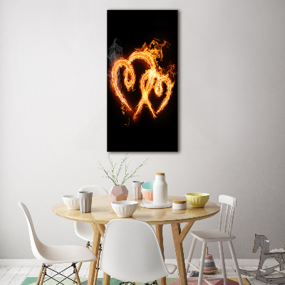 Cuadro decorativo en cristal con canto pulido vertical Corazones ardientes