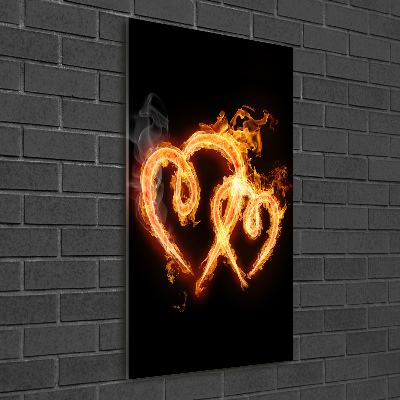 Cuadro decorativo en cristal con canto pulido vertical Corazones ardientes