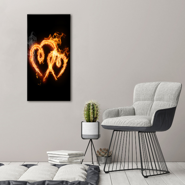 Cuadro decorativo en cristal con canto pulido vertical Corazones ardientes