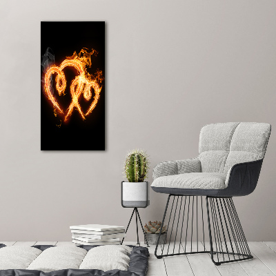 Cuadro decorativo en cristal con canto pulido vertical Corazones ardientes