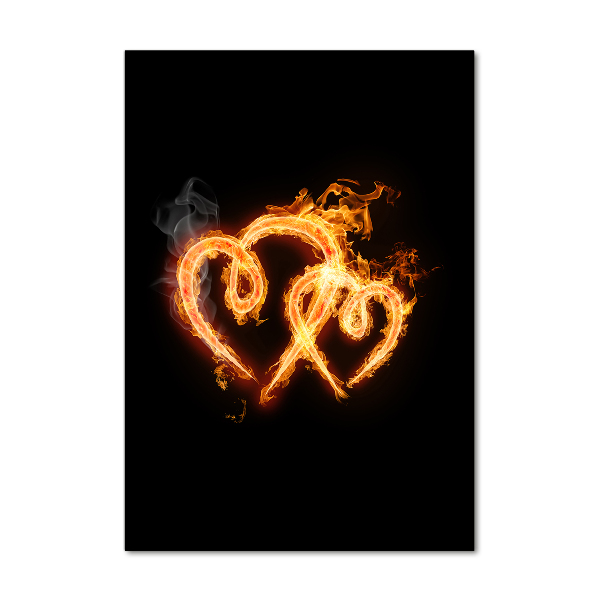 Cuadro decorativo en cristal con canto pulido vertical Corazones ardientes