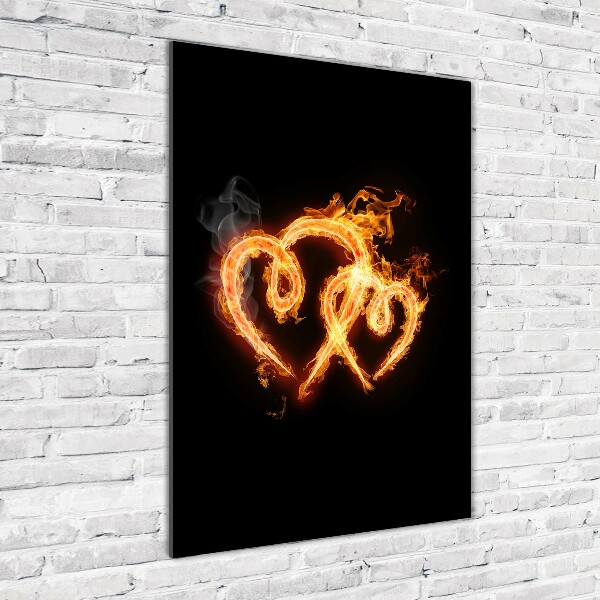 Cuadro decorativo en cristal con canto pulido vertical Corazones ardientes