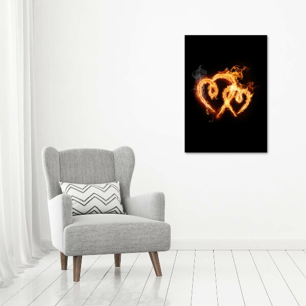 Cuadro decorativo en cristal con canto pulido vertical Corazones ardientes