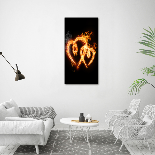 Cuadro decorativo en cristal con canto pulido vertical Corazones ardientes