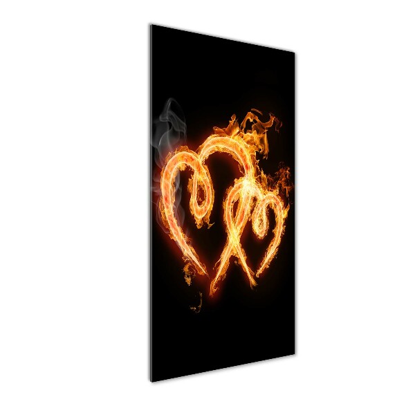 Cuadro decorativo en cristal con canto pulido vertical Corazones ardientes