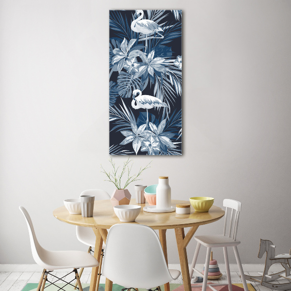 Fotocuadro de cristal elegante para hogar vertical Flores y flamencos