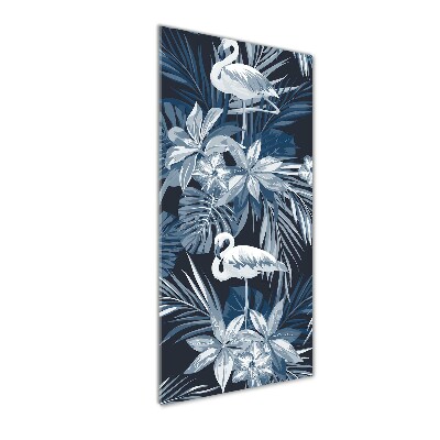 Fotocuadro de cristal elegante para hogar vertical Flores y flamencos