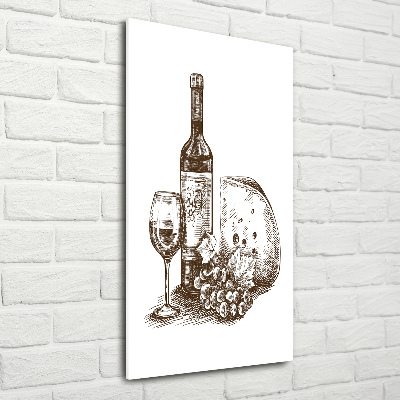 Fotocuadro de cristal elegante para hogar vertical Vino y aperitivos