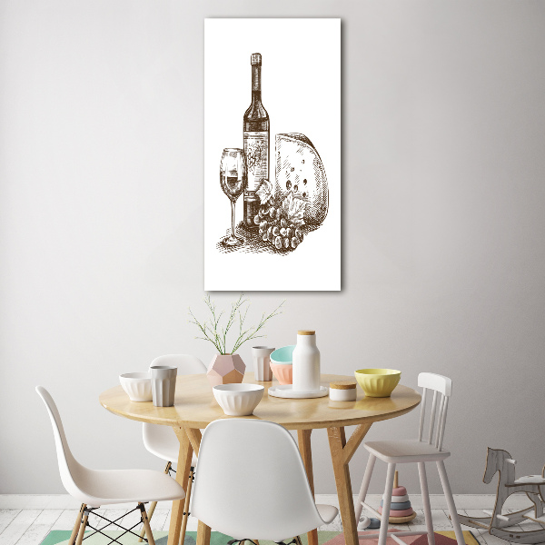 Fotocuadro de cristal elegante para hogar vertical Vino y aperitivos