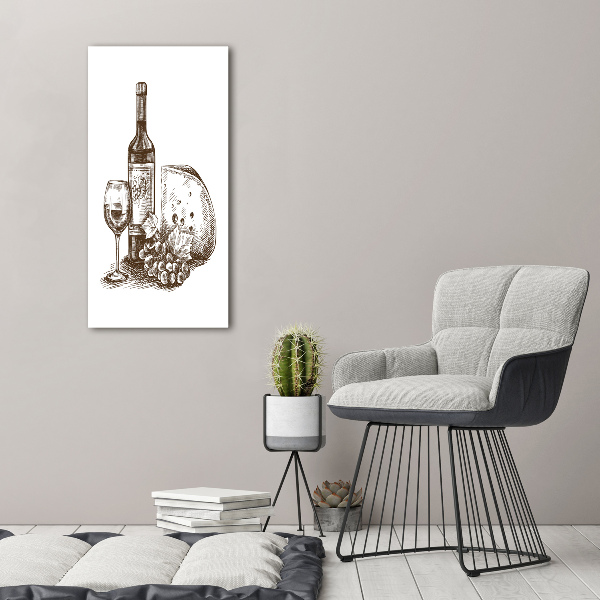 Fotocuadro de cristal elegante para hogar vertical Vino y aperitivos