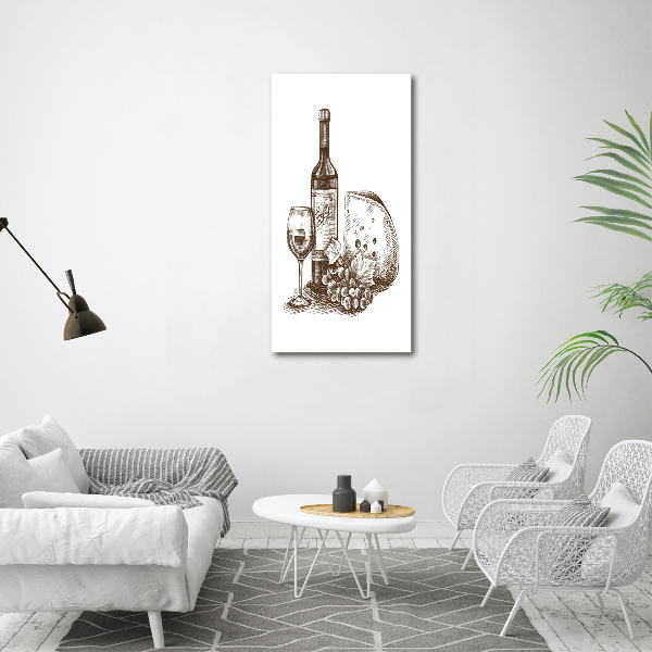 Fotocuadro de cristal elegante para hogar vertical Vino y aperitivos