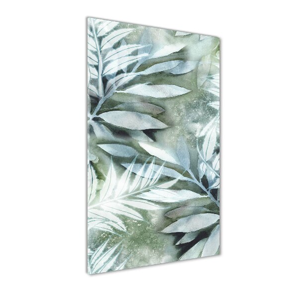 Cuadro de cristal moderno efecto brillo vertical Hojas