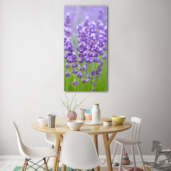 Cuadro de cristal moderno efecto brillo vertical campo de lavanda