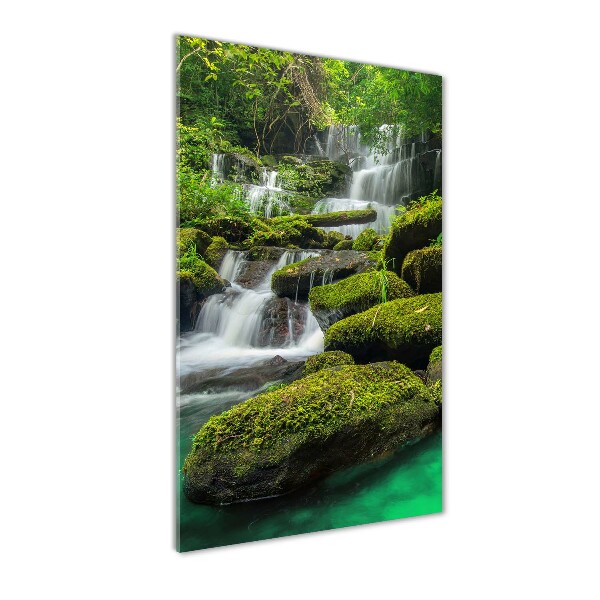 Cuadro decorativo en cristal con canto pulido vertical Cascada en la selva