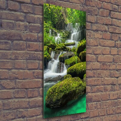Cuadro decorativo en cristal con canto pulido vertical Cascada en la selva