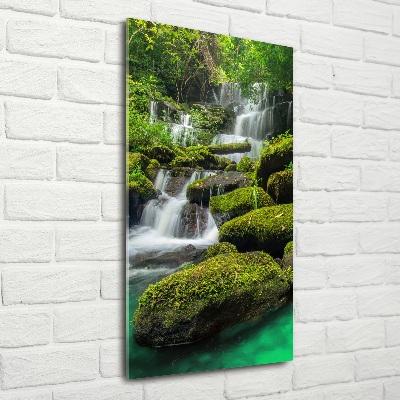 Cuadro decorativo en cristal con canto pulido vertical Cascada en la selva