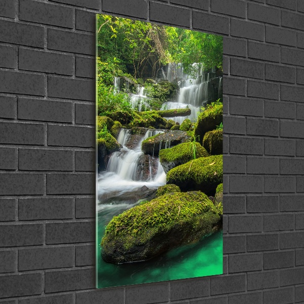Cuadro decorativo en cristal con canto pulido vertical Cascada en la selva
