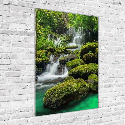 Cuadro decorativo en cristal con canto pulido vertical Cascada en la selva